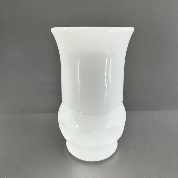 Vintage White Milk Glass Vase Vessel With Coin Dotted Pattern Bottom Glass Decor - Picture 3 of 12